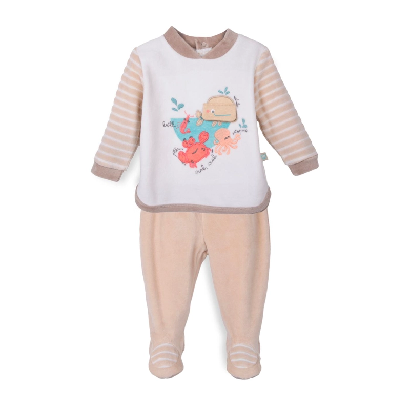 CONJUNTO PLUSH RECIE N NACIDO NIÑO BORDADO ANIMALES BEIGE PILLIN - 1