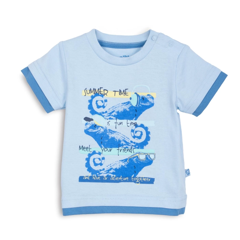 POLERA BEBE  NIÑO MANAGA CORTA ESTAMPADO IGUANA CELESTE PILLIN - 1