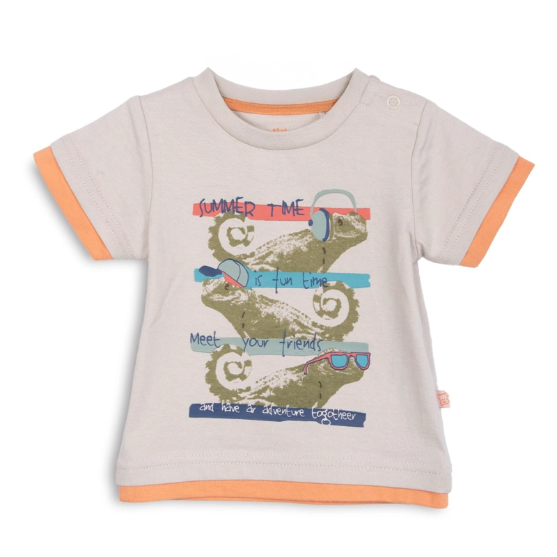 POLERA BEBE  NIÑO MANAGA CORTA ESTAMPADO IGUANA ARENA PILLIN - 1