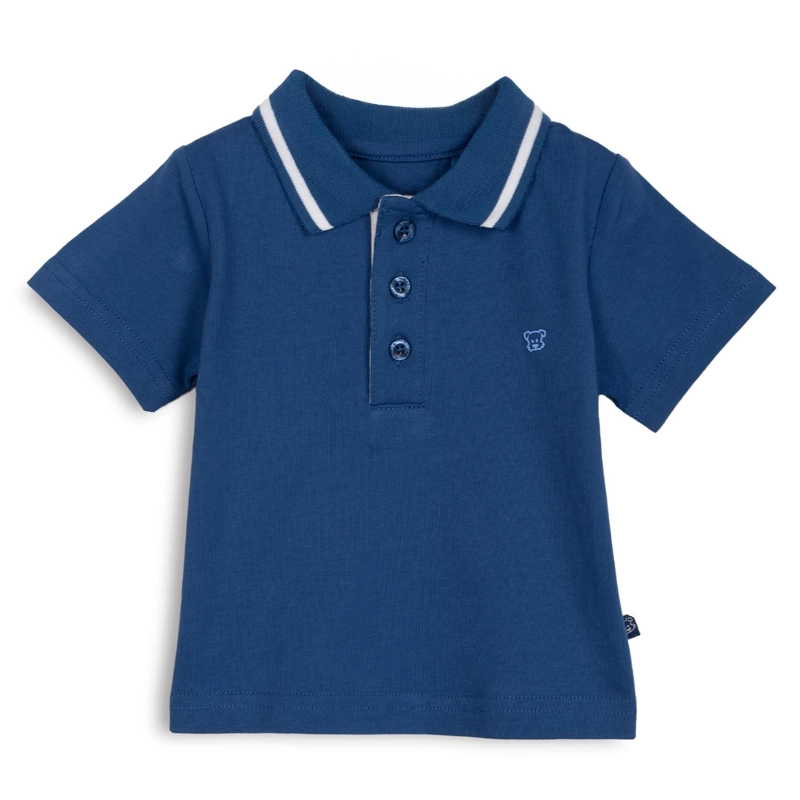 POLERA BEBE  NIÑO MANGA CORTA CUELLO PIQUE  AZUL MARINO PILLIN - 1