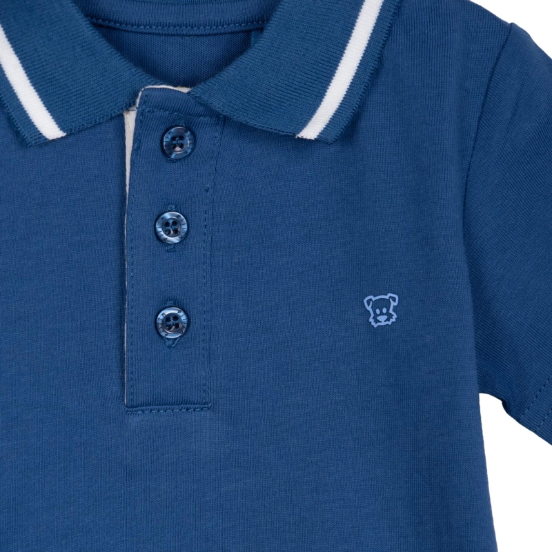 POLERA BEBE  NIÑO MANGA CORTA CUELLO PIQUE  AZUL MARINO PILLIN - 3