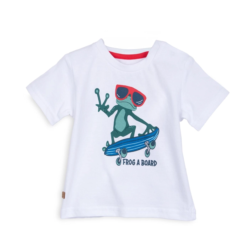 POLERA BEBE  NIÑO MANGA CORTA ESTAMPADO RANA SKATER BLANCO PILLIN - 1