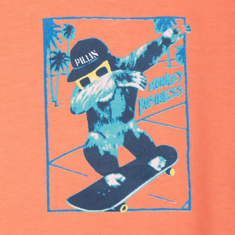 POLERA BEBE  NIÑO MANGA CORTA ESTAMPADO MONO SKATER NARANJO PILLIN - 3