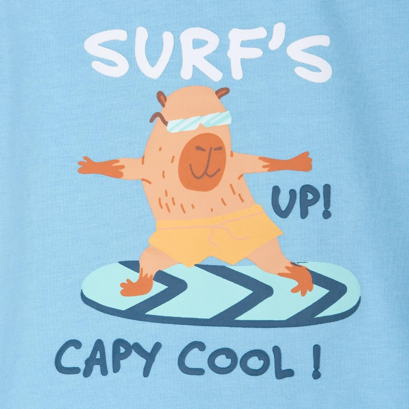 POLERA BEBE  NIÑO MANGA CORTA ESTAMPADO CAPIBARA SURF CELESTE PILLIN - 3