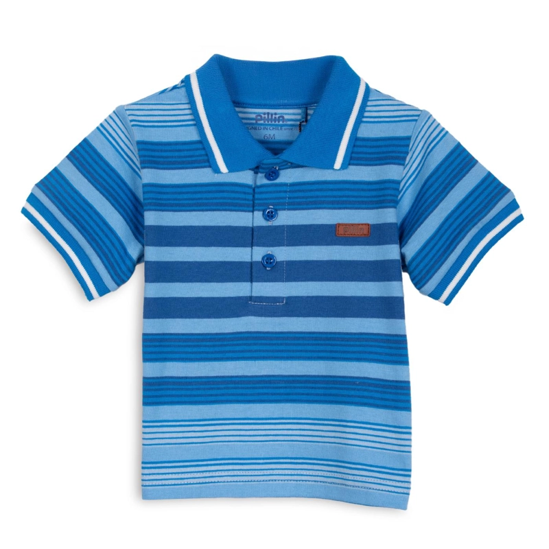 POLERA BEBE  NIÑO MANGA CORTA RAYAS CON CUELLO PIQUE  AZUL PILLIN - 1