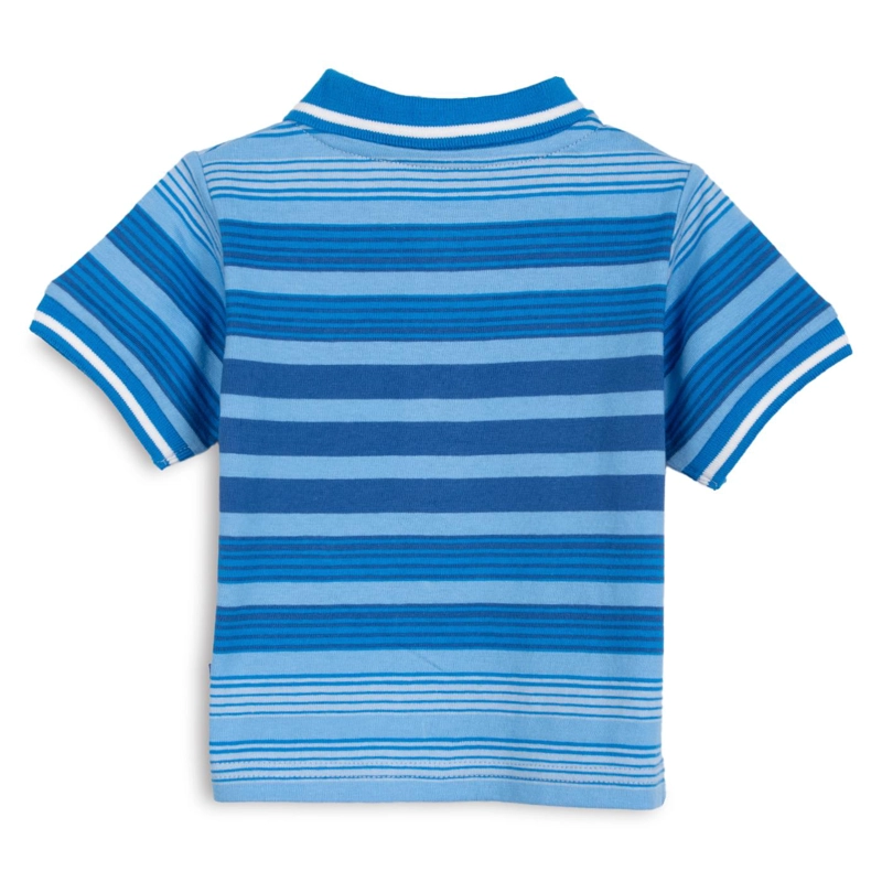 POLERA BEBE  NIÑO MANGA CORTA RAYAS CON CUELLO PIQUE  AZUL PILLIN - 2