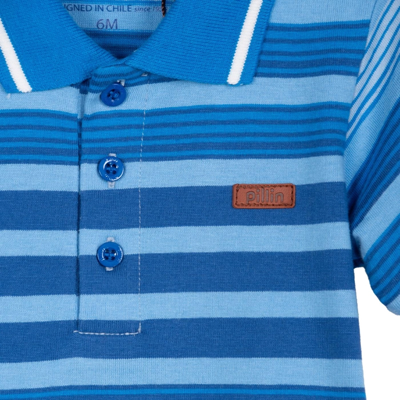 POLERA BEBE  NIÑO MANGA CORTA RAYAS CON CUELLO PIQUE  AZUL PILLIN - 3