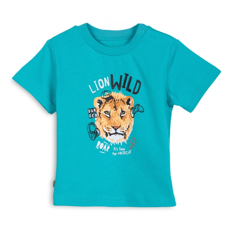 POLERA BEBE  NIÑO MANGA CORTA ESTAMPADO TIGRE TURQUESA PILLIN - 1