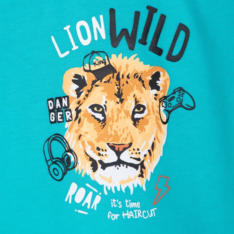 POLERA BEBE  NIÑO MANGA CORTA ESTAMPADO TIGRE TURQUESA PILLIN - 3