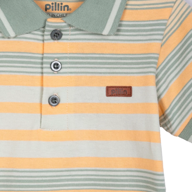 POLERA BEBE  NIÑO MANGA CORTA RAYAS CON CUELLO PIQUE  NARANJO PILLIN - 3