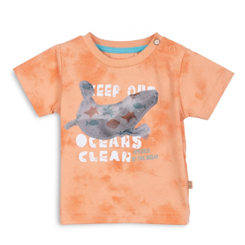 POLERA BEBE  NIÑO MANGA CORTA ESTAMPADO BALLENA NARANJO PILLIN - 1