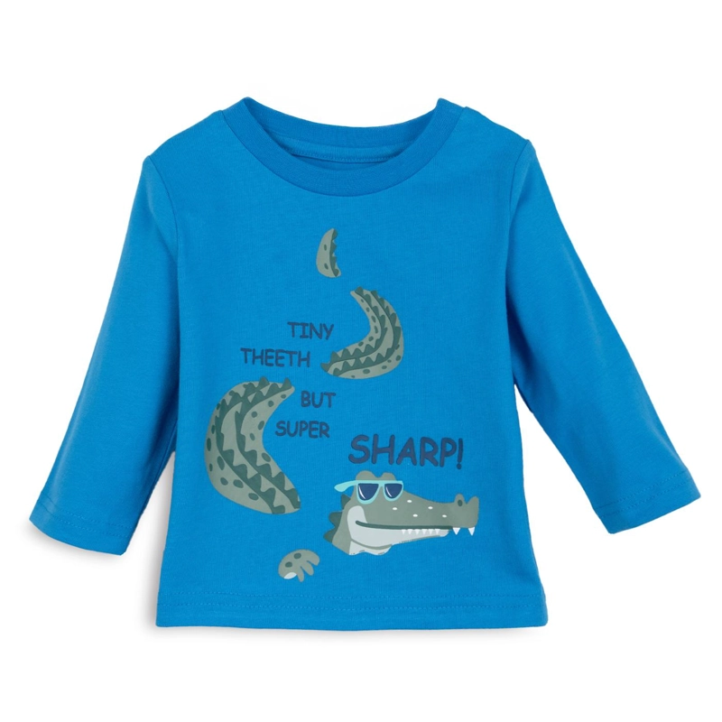 POLERA BEBE  NIÑO MANGA LARGA ESTAMPADO COCODRILO AZULINO PILLIN - 1