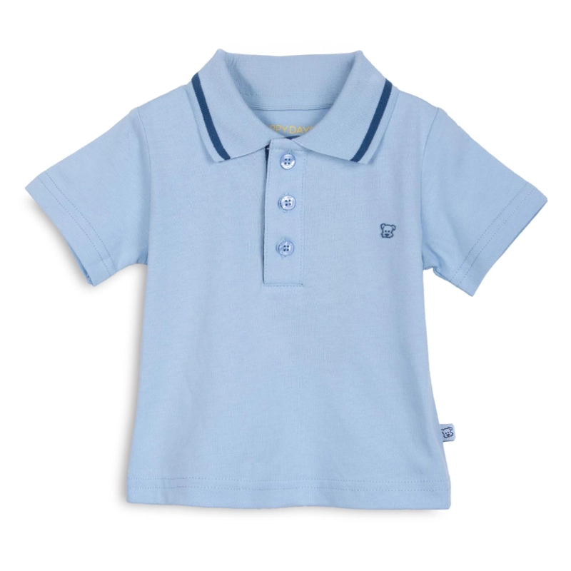 POLERA BEBE  NIÑO MANGA CORTA CUELLO PIQUE  CELESTE PILLIN - 1