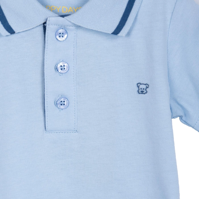 POLERA BEBE  NIÑO MANGA CORTA CUELLO PIQUE  CELESTE PILLIN - 3