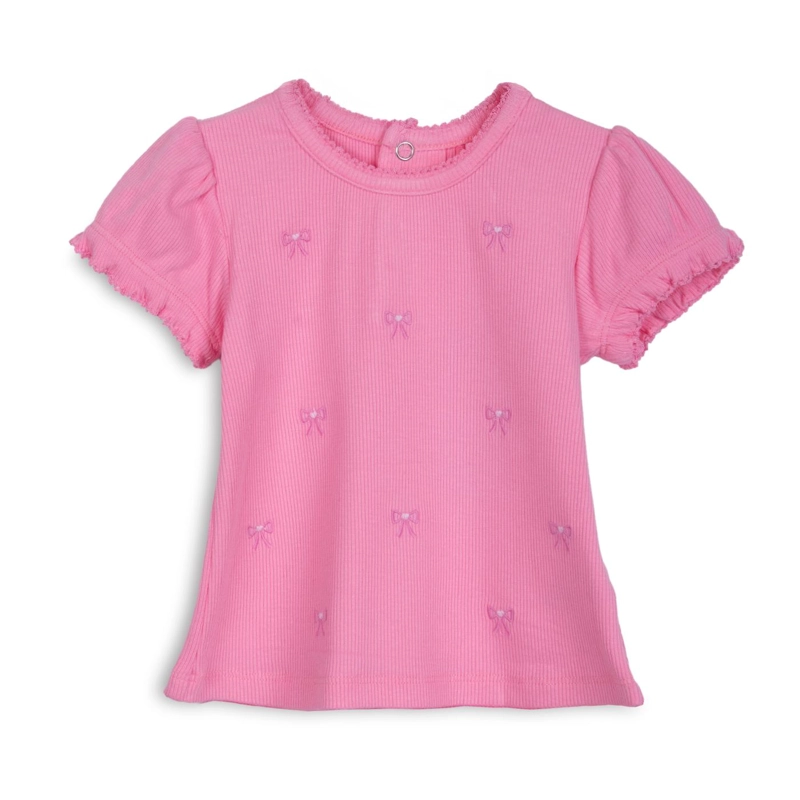POLERA BEBE  NIÑA MANGA CORTA GLOBO CINTAS ROSADO PILLIN - 1