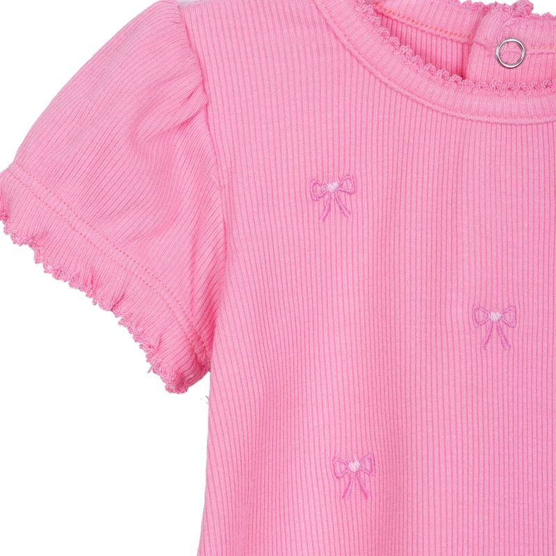 POLERA BEBE  NIÑA MANGA CORTA GLOBO CINTAS ROSADO PILLIN - 3