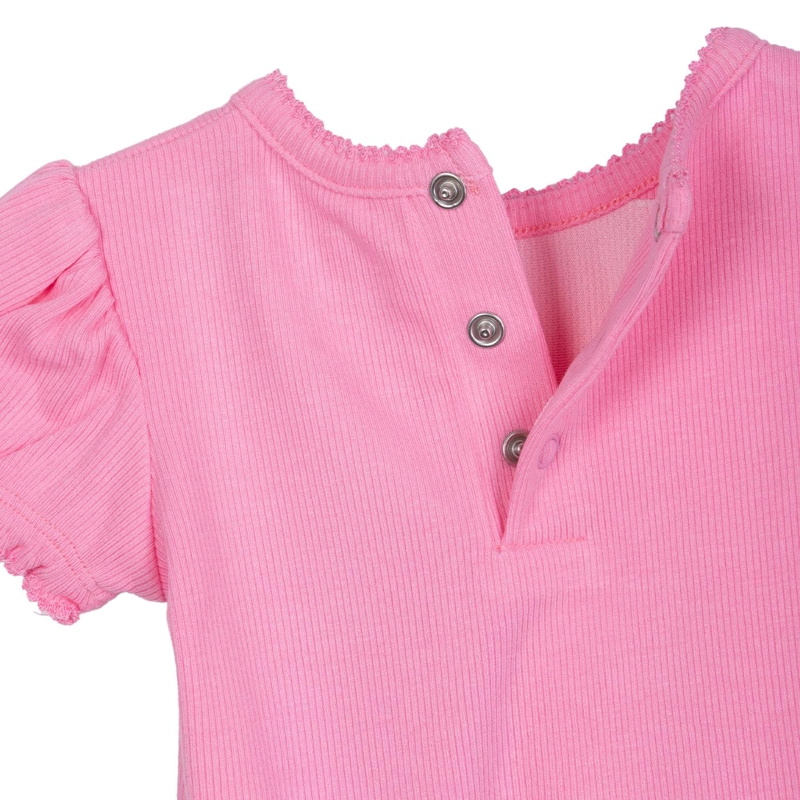 POLERA BEBE  NIÑA MANGA CORTA GLOBO CINTAS ROSADO PILLIN - 4