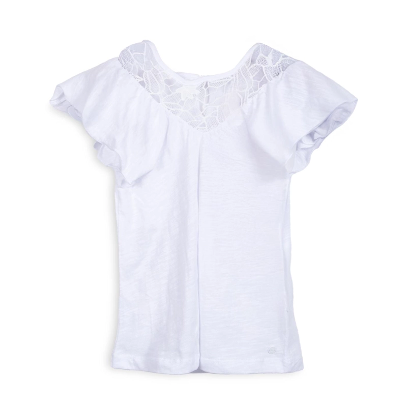 POLERA NIÑA MANGA CORTA CON VUELOS LISA BLANCO PILLIN - 1
