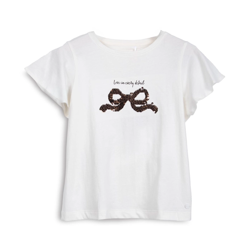 POLERA NIÑA MANGA CORTA LENTEJUELAS CINTA CRUDO PILLIN - 1