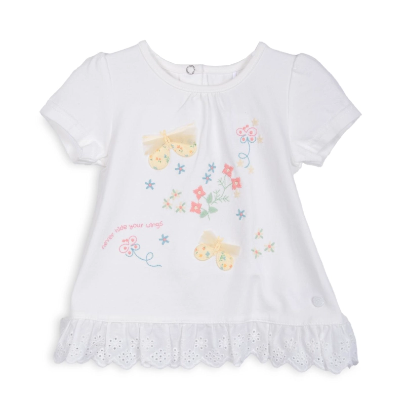 POLERA BEBE  NIÑA MANGA CORTA BORDADO MARIPOSAS BLANCO PILLIN - 1