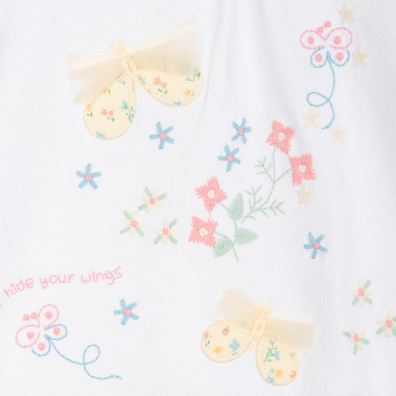 POLERA BEBE  NIÑA MANGA CORTA BORDADO MARIPOSAS BLANCO PILLIN - 3