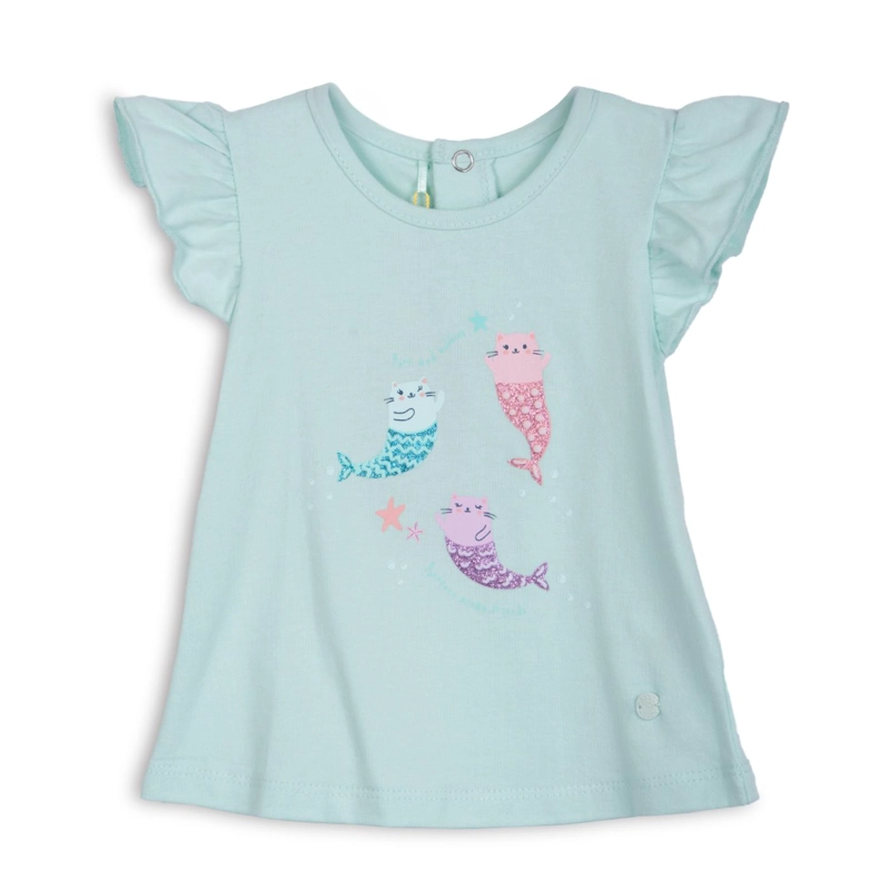 POLERA BEBE  NIÑA MANGA CORTA GATITOS SIRENA MENTA PILLIN - 1