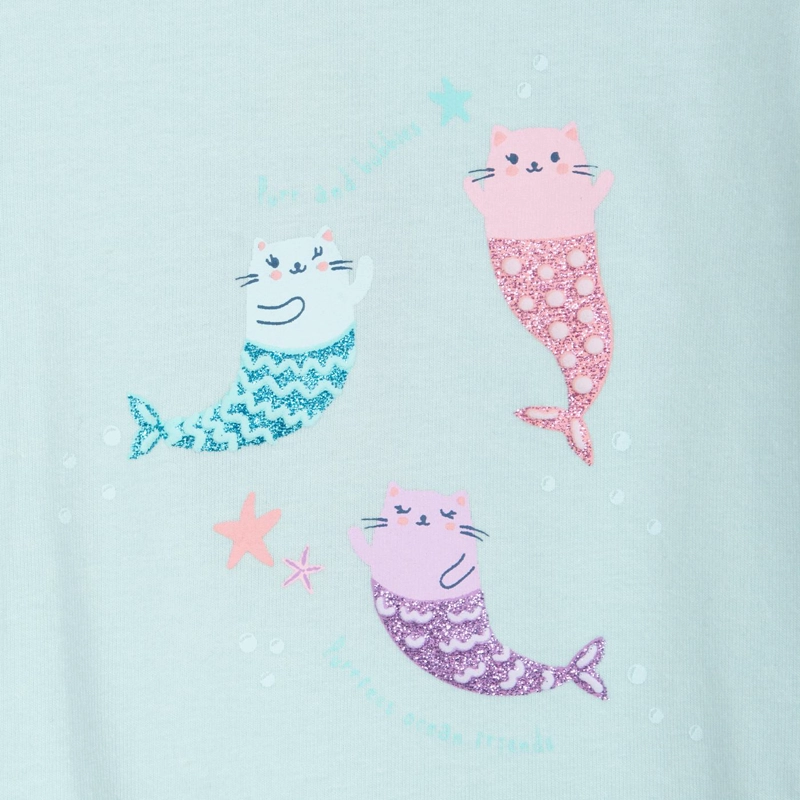 POLERA BEBE  NIÑA MANGA CORTA GATITOS SIRENA MENTA PILLIN - 3