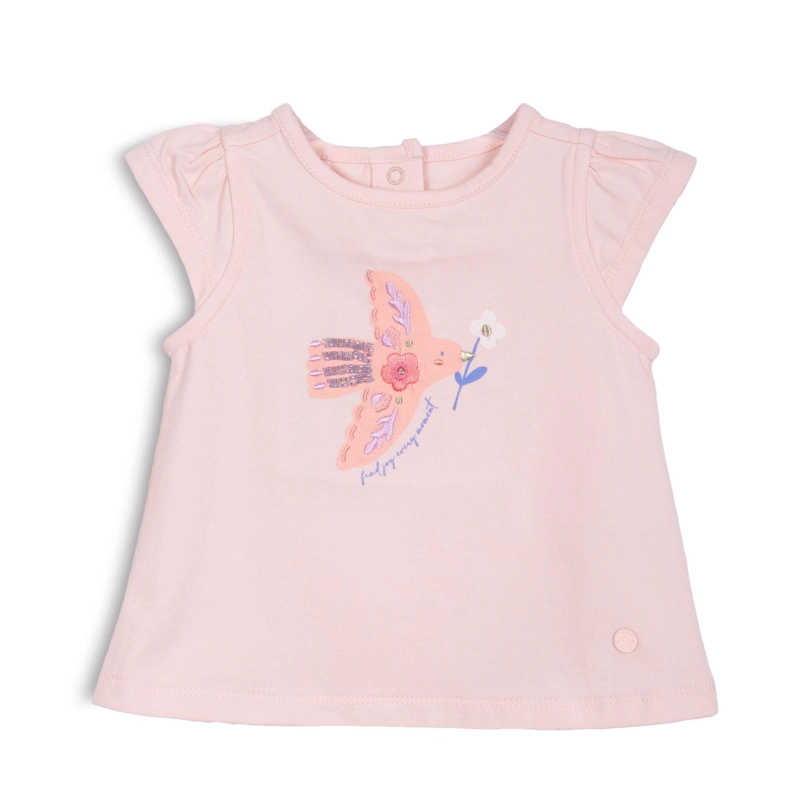 POLERA BEBE  NIÑA MANGA CORTA ESTAMPADO PAJARITO DAMASCO PILLIN - 1