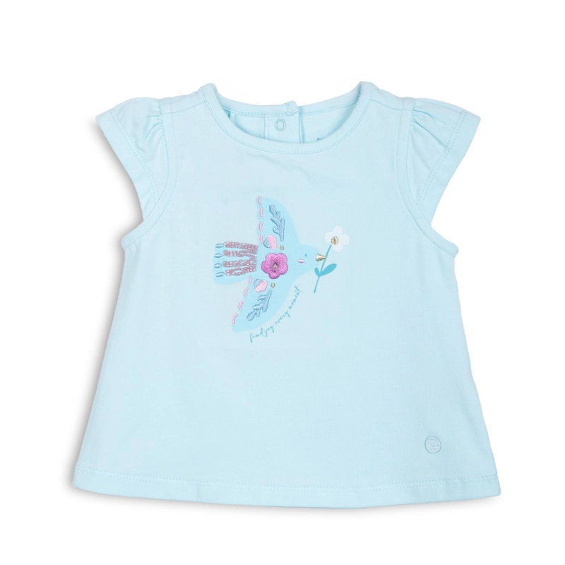 POLERA BEBE  NIÑA MANGA CORTA ESTAMPADO PAJARITO AQUA PILLIN - 1