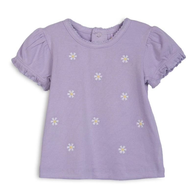 POLERA BEBE  NIÑA MANGA CORTA GLOBO FLORES LAVANDA PILLIN - 1