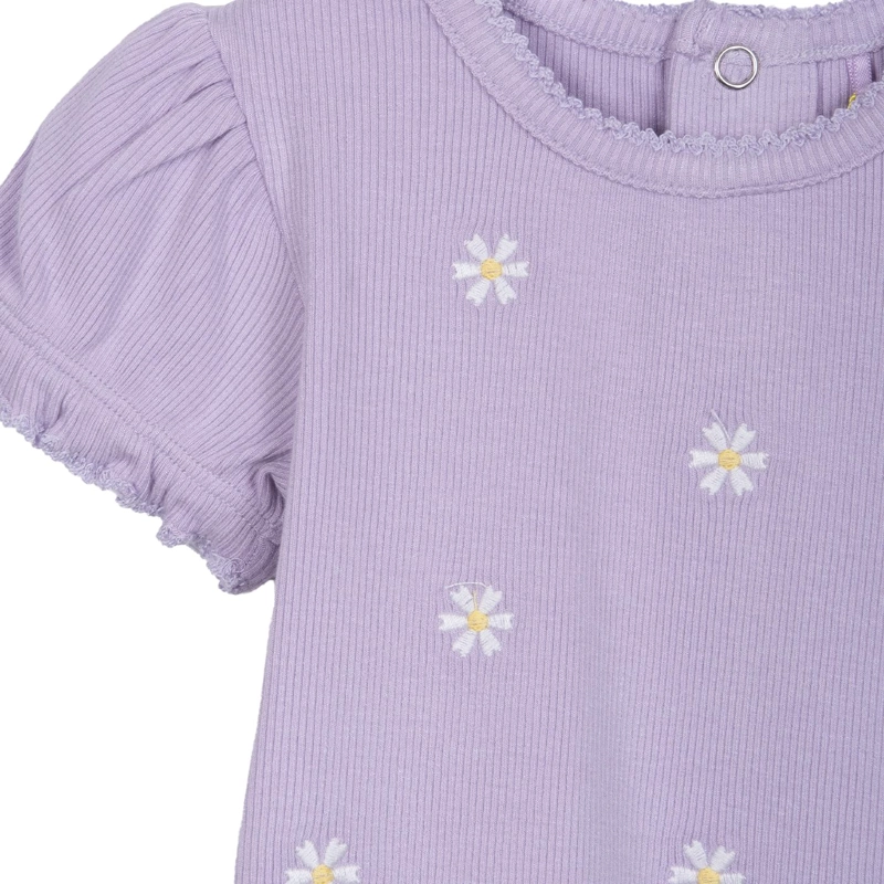 POLERA BEBE  NIÑA MANGA CORTA GLOBO FLORES LAVANDA PILLIN - 3