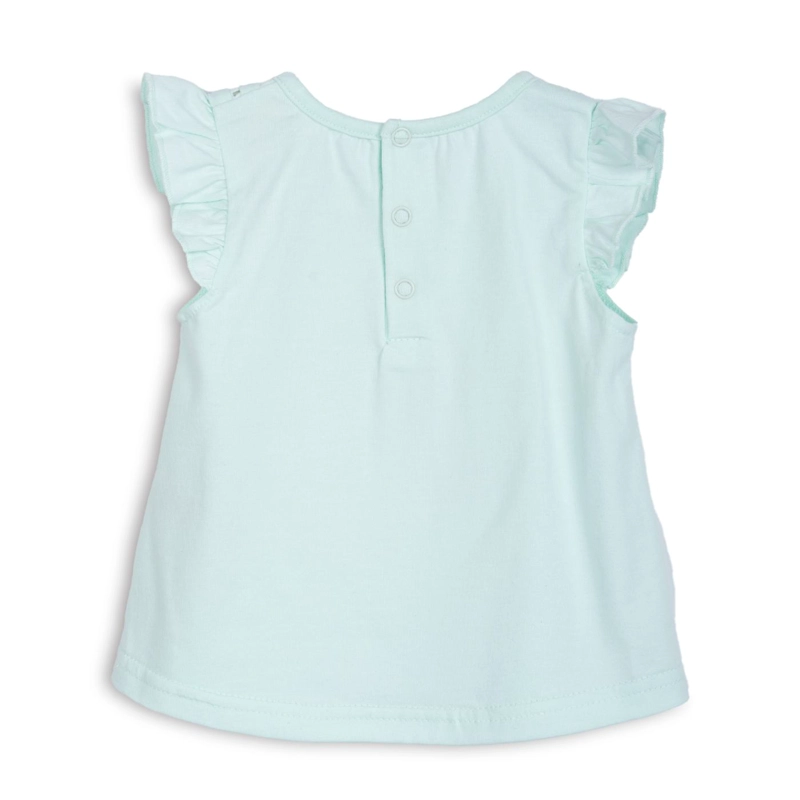 POLERA BEBE  NIÑA MANGA CORTA CON VUELOS FLORAL AQUA PILLIN - 2