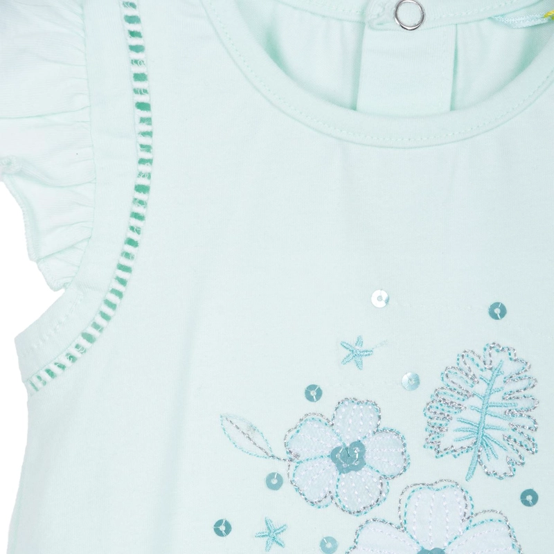 POLERA BEBE  NIÑA MANGA CORTA CON VUELOS FLORAL AQUA PILLIN - 3