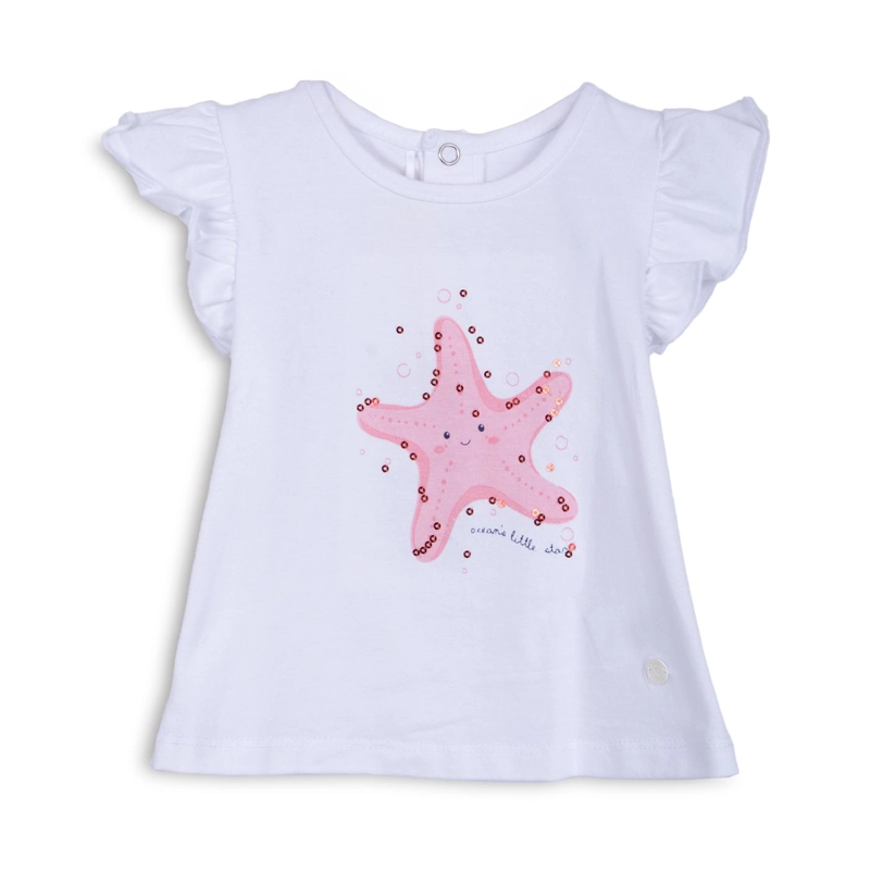 POLERA BEBE  NIÑA MANGA CORTA MANGA ESTRELLA DE MAR BLANCO PILLIN - 1