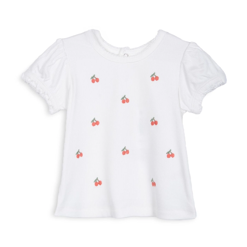 POLERA BEBE  NIÑA MANGA CORTA GLOBO CEREZAS BLANCO PILLIN - 1
