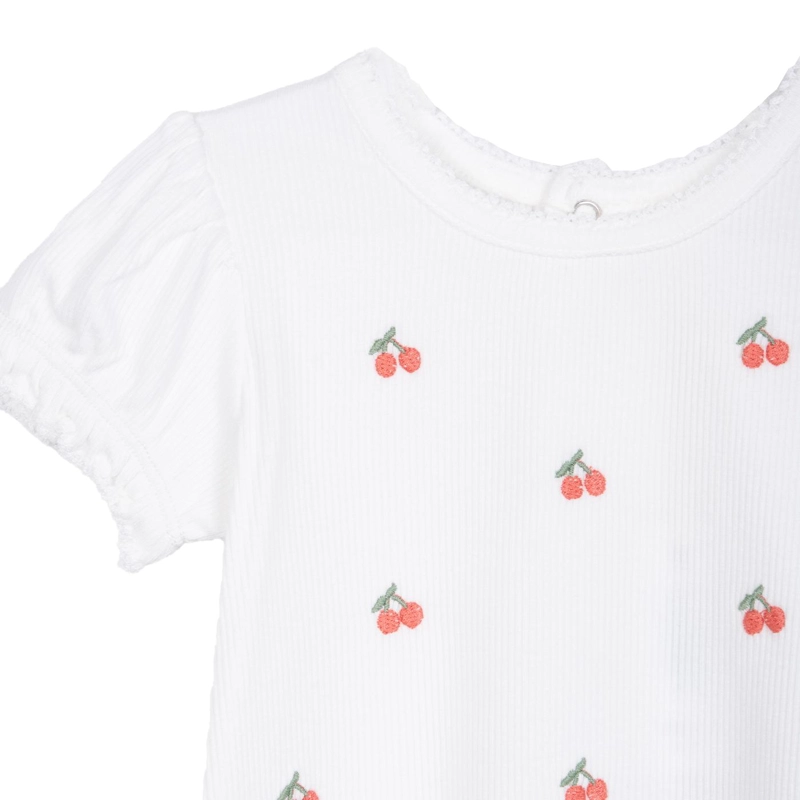 POLERA BEBE  NIÑA MANGA CORTA GLOBO CEREZAS BLANCO PILLIN - 3