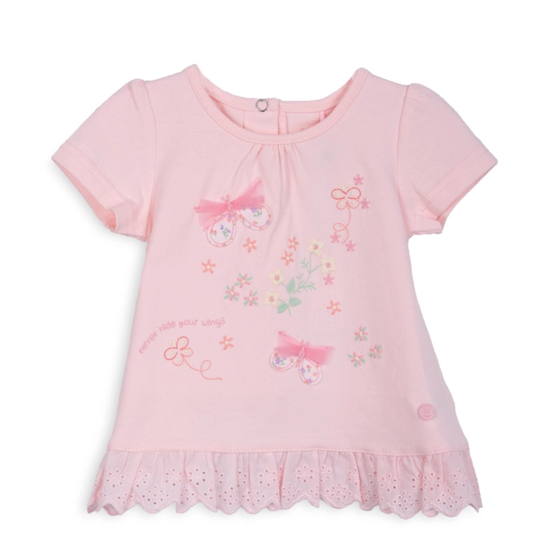 POLERA BEBE  NIÑA MANGA CORTA BORDADO MARIPOSAS ROSADO PILLIN - 1