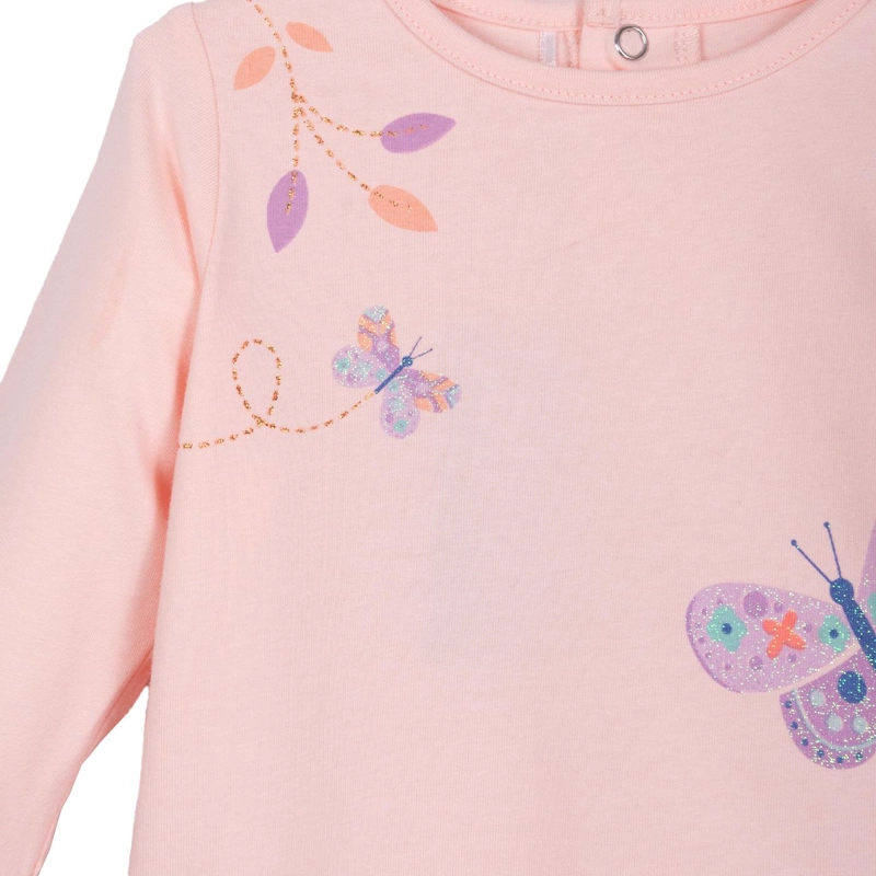 POLERA BEBE  NIÑA MANGA LARGA MARIPOSAS DAMASCO PILLIN - 3