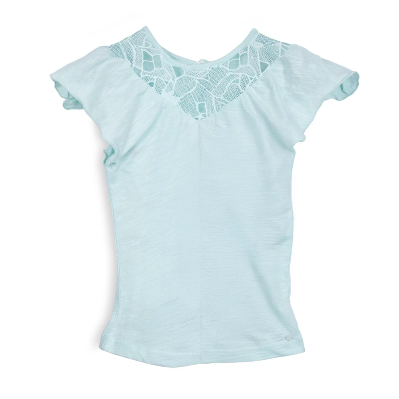 POLERA NIÑA MANGA CORTA CON VUELOS LISA AQUA PILLIN - 1
