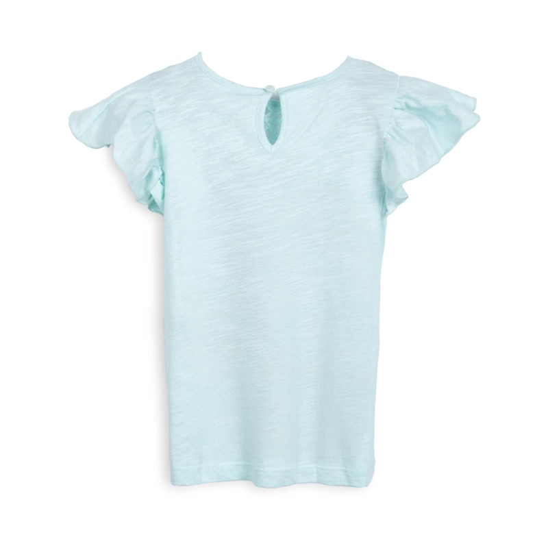 POLERA NIÑA MANGA CORTA CON VUELOS LISA AQUA PILLIN - 2