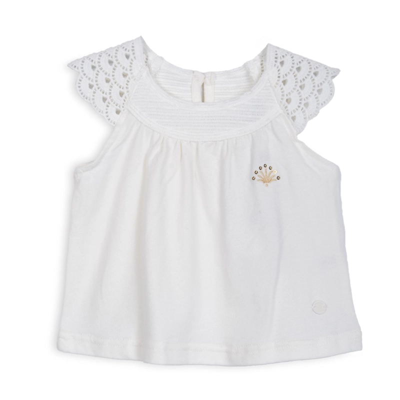 POLERA BEBE  NIÑA MANGA CORTA TEJIDO MACRAME  CRUDO PILLIN - 1
