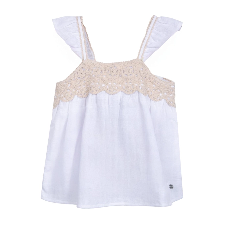 POLERA NIÑA SIN MANGAS MACRAME  CRUDO PILLIN - 1