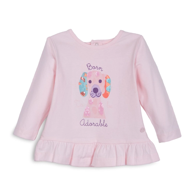 POLERA BEBE  NIÑA MANGA LARGA PERRITO PALO ROSA PILLIN - 1