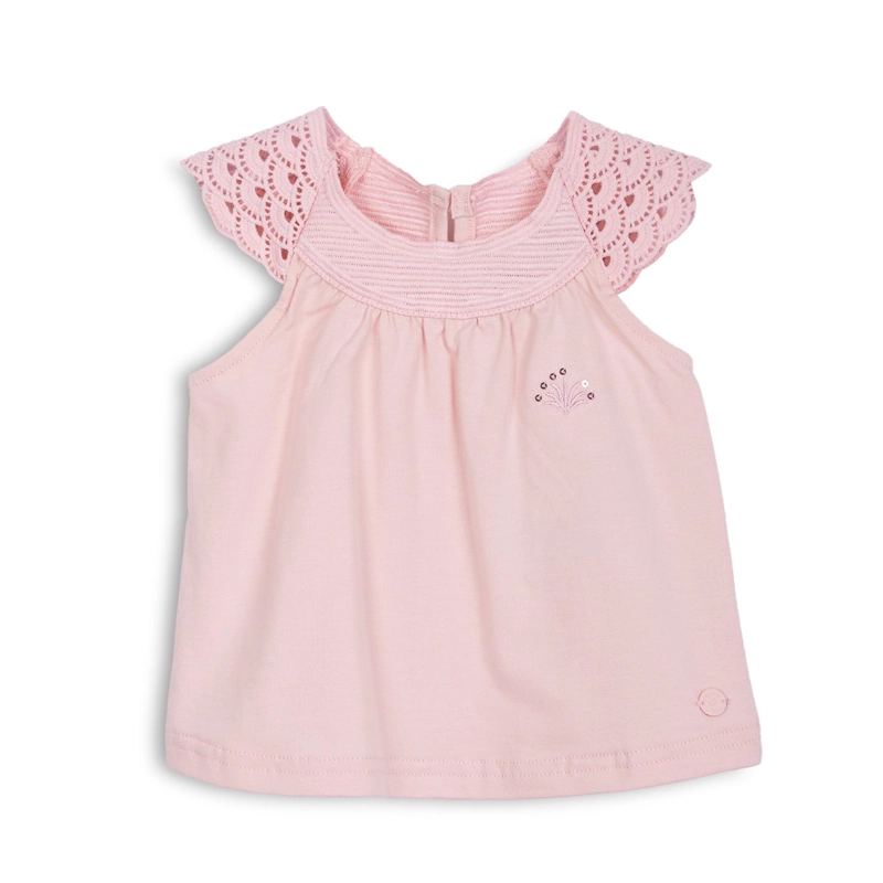 POLERA BEBE  NIÑA MANGA CORTA TEJIDO MACRAME  PALO ROSA PILLIN - 1