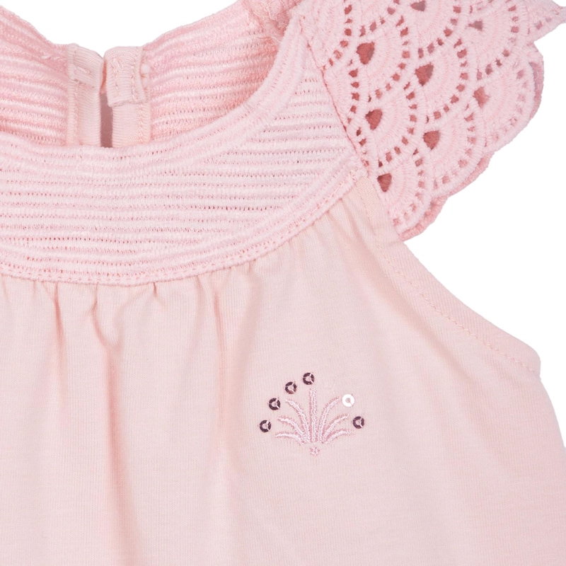 POLERA BEBE  NIÑA MANGA CORTA TEJIDO MACRAME  PALO ROSA PILLIN - 3