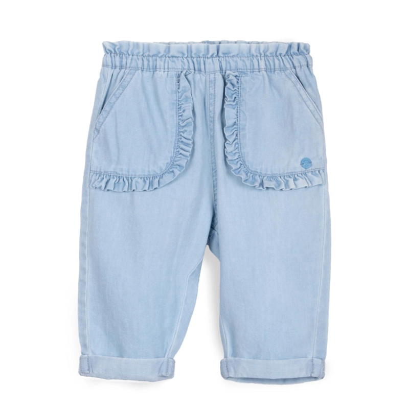 JEANS BEBE  NIÑA BAGGY CINTURA ELASTICADA VUELOS CELESTE PILLIN - 1