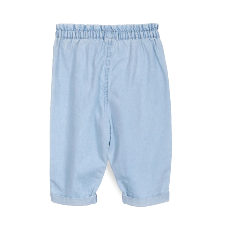 JEANS BEBE  NIÑA BAGGY CINTURA ELASTICADA VUELOS CELESTE PILLIN - 2