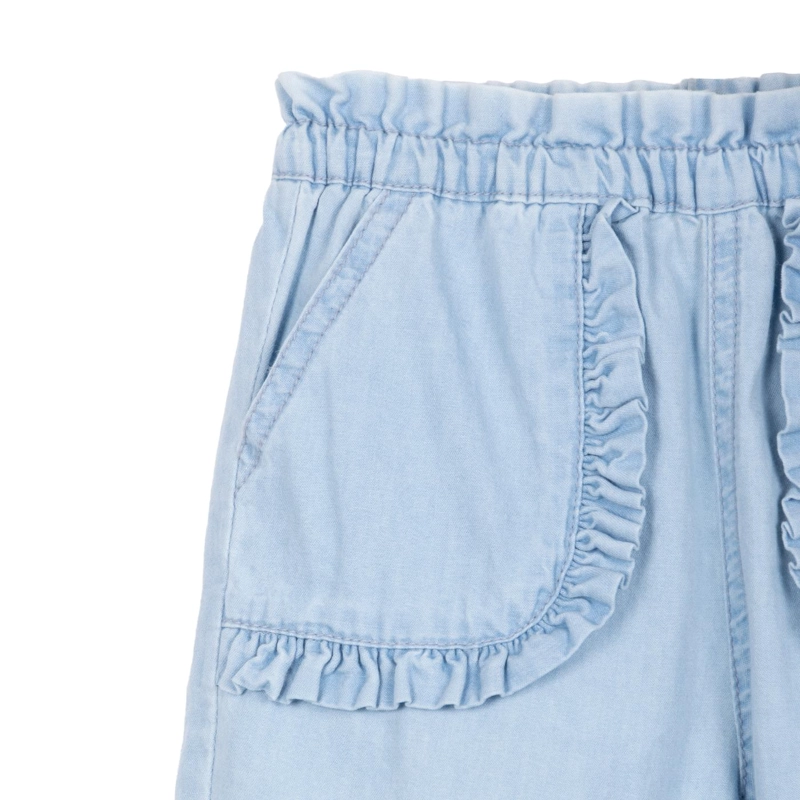 JEANS BEBE  NIÑA BAGGY CINTURA ELASTICADA VUELOS CELESTE PILLIN - 3