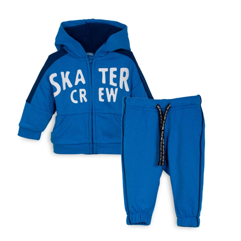 BUZO BEBE  NIÑO CON CIERRE Y CAPUCHA ESTAMPADO SKATER AZULINO PILLIN - 1
