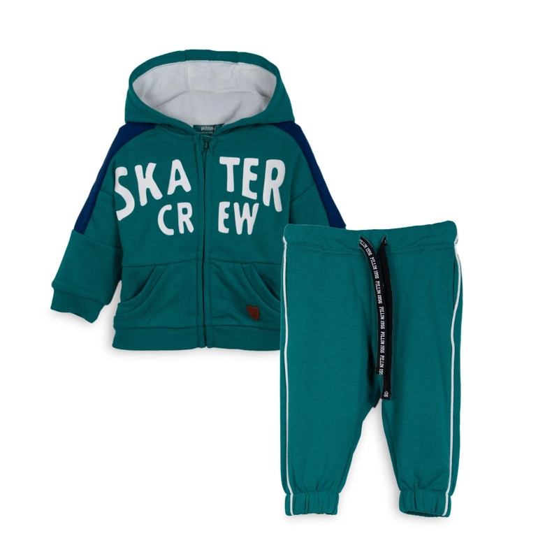 BUZO BEBE  NIÑO CON CIERRE Y CAPUCHA ESTAMPADO SKATER VERDE PILLIN - 1